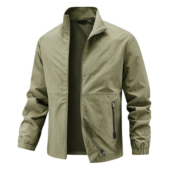 Rggeeun Jackets For Men Lightweight Stretch Workwear Spring Fall Breathable Loose Fit Stand Collar Zipper Outerwear For Outdoor Hiking Outwear Classic
