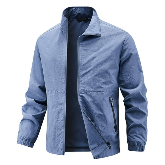 Rggeeun Jackets For Men Lightweight Stretch Workwear Spring Fall Breathable Loose Fit Stand Collar Zipper Outerwear For Outdoor Hiking Outwear Streetwear
