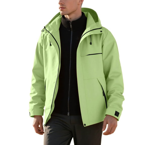 Rggeeun Jackets For Men Windproof Lightweight Outdoor Jacket Detachable Hooded Raincoat Casual Hiking Trekking Coat For Fall Winter Outwear Streetwear