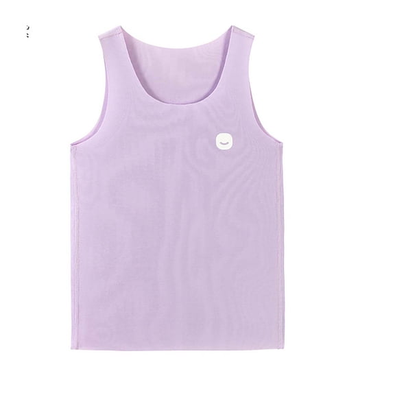Rggeeun Kids Boy's Tshirts Solid Color O-Neck Sleeveless Tank Tops Comfortable And Breathable Shirt For Summer Season Top,Light Purple,15-16 Years