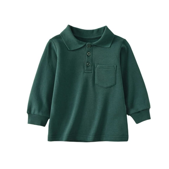 Rggeeun Kids Boy's Tshirts Solid Color Turndown Collar Long Sleeve Top Shirt For Spring Season Schoolday Daily Wearing,Green,7-8 Years