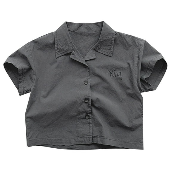 Rggeeun Kids Boy's Tshirts Turndown Collar Solid Color With Simple Printed Shirt Casual Thin Breathable Top Comfortable Daily Wear ,Grey,3-4 Years