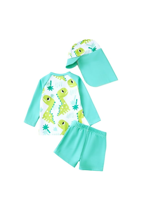 Kids Boys Swimsuit Set O-Neck Long Sleeve Coconut Printing Comfortable Top Trunks And Hat For Pool Beach Summer Outdoor Activities ,Mint Green3,6-12 Months