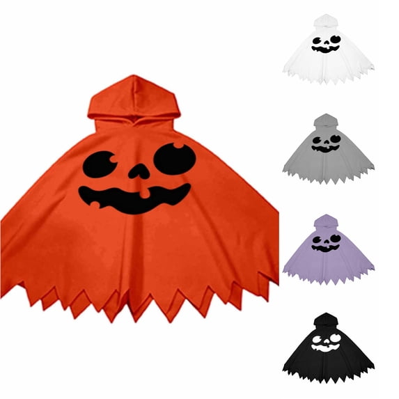 Rggeeun Kids Cape Cute Halloween Themed Pattern Hooded A Line Pointed Hem Loose Fit for Halloween Everyday Wear Simple Capes,Orange,3-4 Years