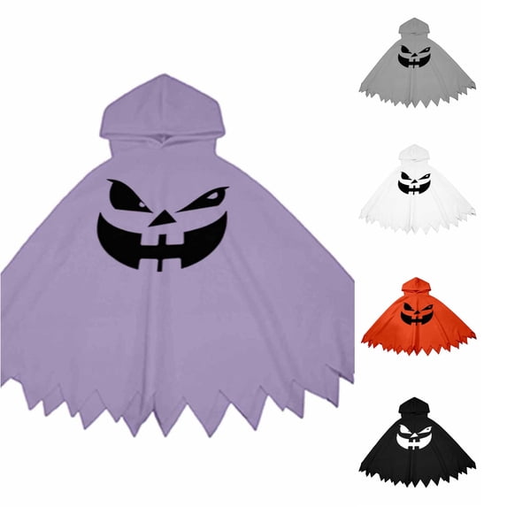 Rggeeun Kids Cape Cute Halloween Themed Pattern Hooded A Line Pointed Hem Loose Fit for Halloween Indoor Activities Versatile Capes,Purple,10-12 Years
