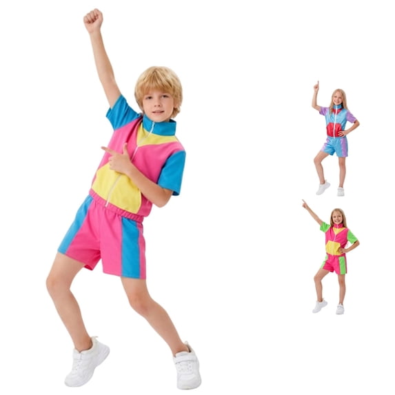 Rggeeun Kids Outfit Color Block Satin Short Sleeve Zip Up High Neck & Shorts Set Lightweight Outfit Sets for Halloween Everyday Wear Kawaii,Yellow,8-9 Years