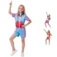 thumbnail image 1 of Rggeeun Kids Outfit Color Block Satin Short Sleeve Zip Up High Neck & Shorts Set Lightweight Outfit Sets for Halloween Gym Trendy,Blue,10-12 Years, 1 of 4