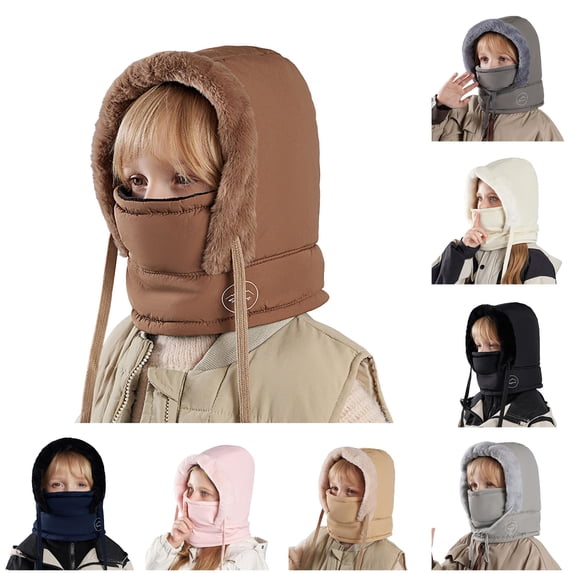 Rggeeun Kids Solid Color Windproof Hat Thermal Lined with Adjustable Drawstring Cold Weather Protection Winter Cap Boy and Girl Gym Adorable,Brown,One Size