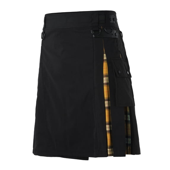 Rggeeun Kilt For Men Fashion Classic Casual Scottish Style Plaid Contrast Pocket Pleated Skirt Comfortable