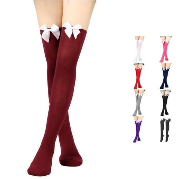 Rggeeun Knee High Socks for Women Cotton Socks Bow Cute Socks Stretch Lightweight Womens Socks Fall Stockings Travel Party Basic,Yellow,One Size