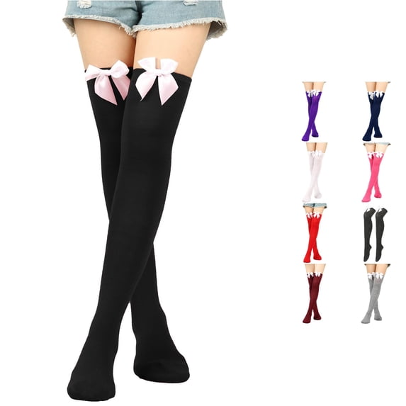 Rggeeun Knee High Socks for Women Cotton Socks Bow Cute Socks Stretch Lightweight Womens Socks Fall Stockings Vacation Trendy,Black,One Size