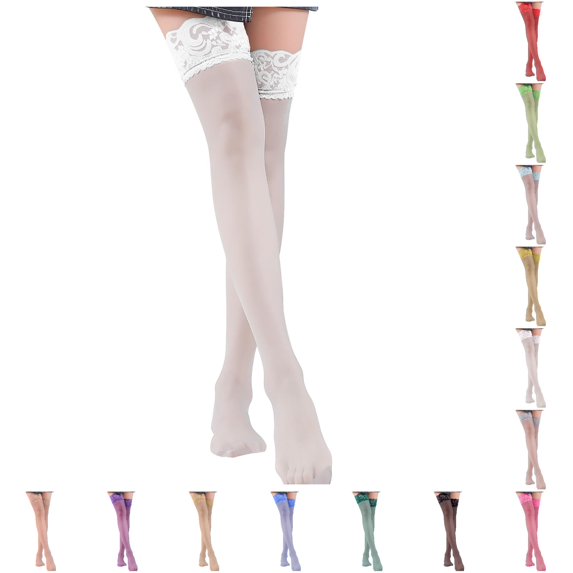 Rggeeun Knee High Socks for Women Lace Socks Floral Hem Lightweight Soft Cute Socks Fall Womens Socks Daily Wear Classic,White,One Size