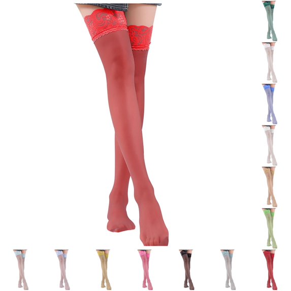Rggeeun Knee High Socks for Women Lace Socks Floral Hem Lightweight Soft Cute Socks Fall Womens Socks Outdoor Activities Leisure,Red,One Size