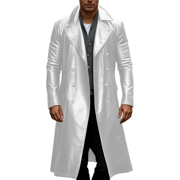 Rggeeun Leather Jackets For Men Slim Fit Double Leather Jacket For Fall Winter Casual Formal Long Sleeve Coat Outwear Fashion