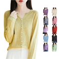 thumbnail image 1 of Rggeeun Lightweight Cardigans for Women Button Down Outerwear Fall Cardigan Long Sleeve V Neck Casual Clothes Office Wear Trendy,Yellow,2XL, 1 of 6