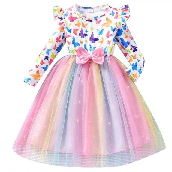 Rggeeun Little Girls Tule Tutu Dress Toddler Kids Flutter Sleeve Princess Sudress Casual Summer Dresses Clothes For 2 7Y Comfort O-Neck Sundress