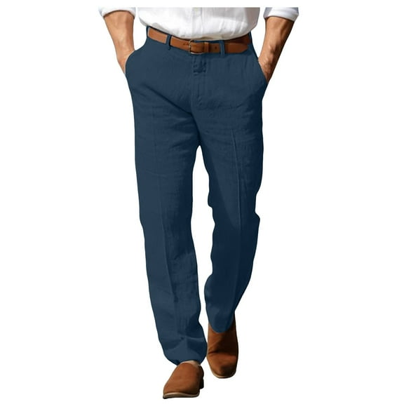 Rggeeun Male Dress Pants Trousers Summer Pants Beach Pants Front Pocket Straight Leg Plain Comfort Breathable Formal Business Holiday Fashion Basic Pant Comfort