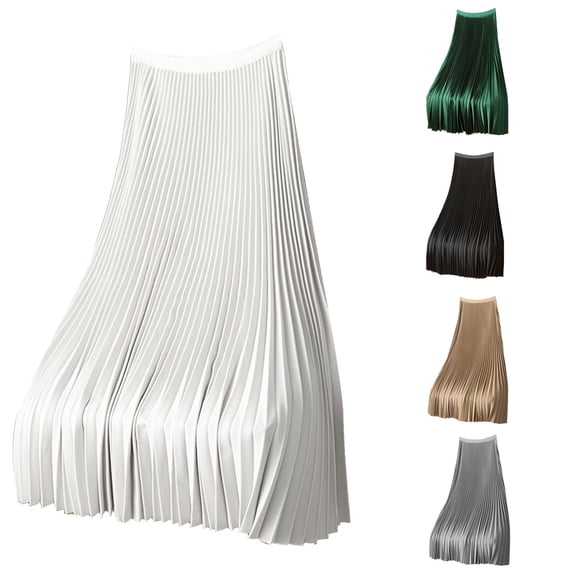 Rggeeun Maxi Skirts for Women Pleated Flowy Skirt Loose Elastic Waist Outdoor Picnics,White,2XL