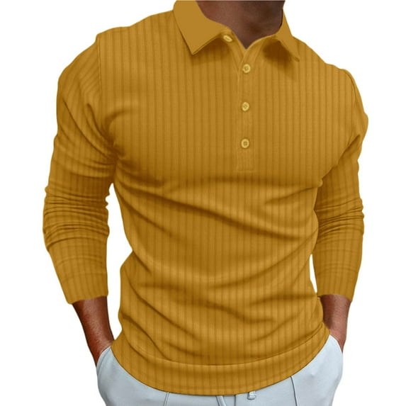 Rggeeun Men Casual Polo Shirts Men's Fashion Solid Color Casual Stand Collar Stretch Vertical Long Sleeve Shirt Tops Shirts For Men