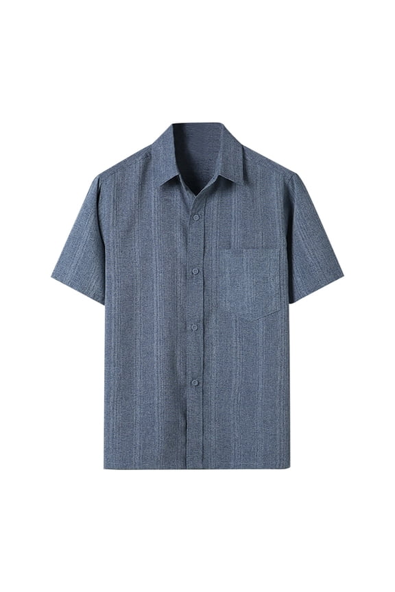 Men'S Shirts Solid Color Ribbed Collar Short Sleeve Cardigan Front Buttons with Pocket for Summer Beach Lounging Soft Blouse,Dark Gray,M