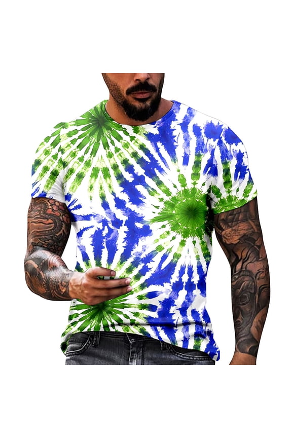 Men'S T-Shirt Color Block Design Knit Soft Fabric Graffiti Style Short Sleeve Crew Neck Slim Fit For Summer Outdoor Play Leisure Tee,Green,M