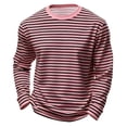 thumbnail image 1 of Rggeeun Men'S T-Shirt Fashion Thin Stripes Pattern Cotton Knit Crew Neck Long Sleeve Relaxed Fit For Summer Everyday Wear Trendy Tee,Pink,S, 1 of 4