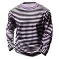 thumbnail image 1 of Rggeeun Men'S T-Shirt Fashion Thin Stripes Pattern Cotton Knit Crew Neck Long Sleeve Relaxed Fit For Summer Everyday Wear Trendy Tee,Purple,Xxxxxl, 1 of 4