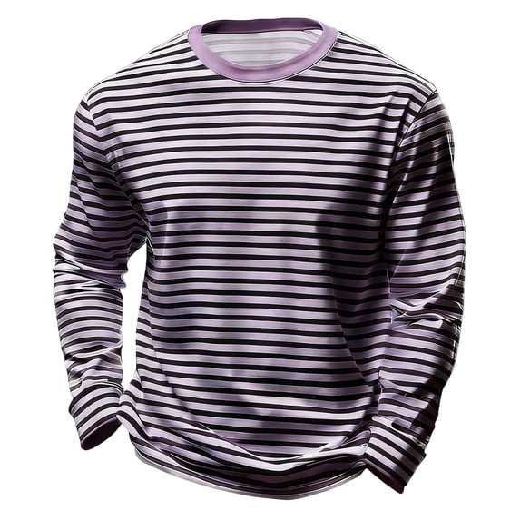 Rggeeun Men'S T-Shirt Fashion Thin Stripes Pattern Cotton Knit Crew Neck Long Sleeve Relaxed Fit For Summer Everyday Wear Trendy Tee,Purple,Xxxxxl
