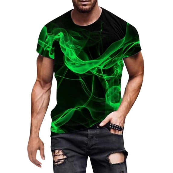 Rggeeun Men'S T-Shirt Gradient Tie Dye Style Pattern Breathable Loose Fit Short Sleeve Crew Neck Knit For Baseball Sports Trendy Tee,Army Green,L