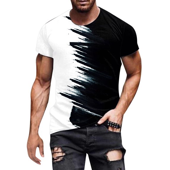 Rggeeun Men'S T-Shirt Gradient Tie Dye Style Pattern Breathable Loose Fit Short Sleeve Crew Neck Knit For Club Party Versatile Tops,Black,M