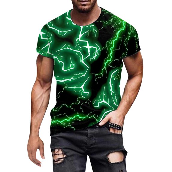 Rggeeun Men'S T-Shirt Gradient Tie Dye Style Pattern Breathable Loose Fit Short Sleeve Crew Neck Knit For Outdoor Picnics Comfort Tops,Green,L