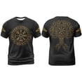 thumbnail image 1 of Rggeeun Men'S T-Shirt Retro Norse Mythology Theme Disc Print Cotton Blend Knit Short Sleeve Crewneck For Daily Workout Trendy Tee,Grey,L, 1 of 7
