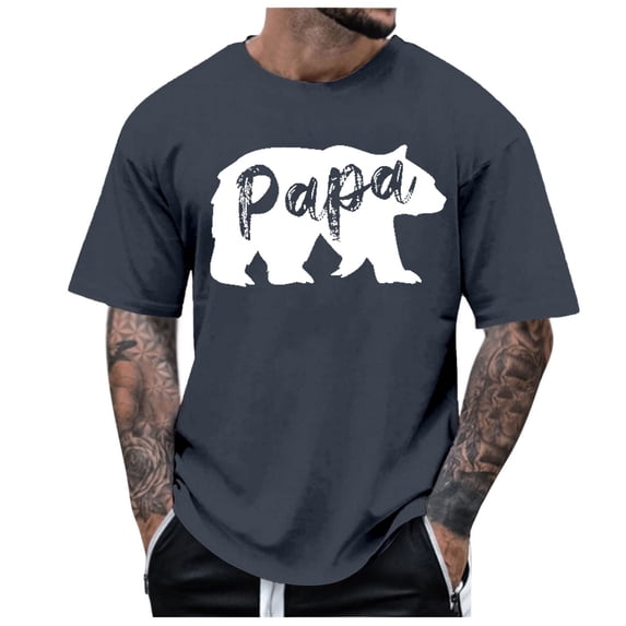 Rggeeun Men'S T-Shirts Papa Letter Print Crew Neck Short Sleeve Loose Fit Lightweight Cotton Knit For Summer Daily Office Classic Tee,Navy,L