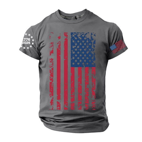 Rggeeun Men'S T-Shirts Red White And Blue 250Th Anniversary Prints Crew Neck Short Sleeve For 4th Of July Festive Celebration Vintage Tee,Grey,Xxxl