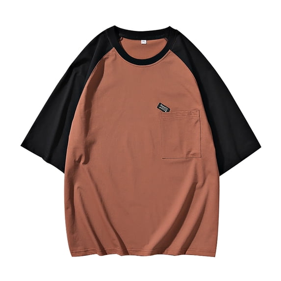 Rggeeun Men'S T-Shirts Solid Color Comfor Training Leisure Tee,Coffee,6Xl
