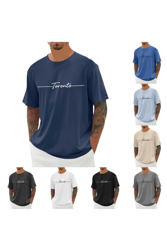 Men'S T-Shirts Solid Color Letter Print Short Sleeve Crew Neck Loose Fit Soft Breathable for Summer Office Wear Cool Tee,Navy,M