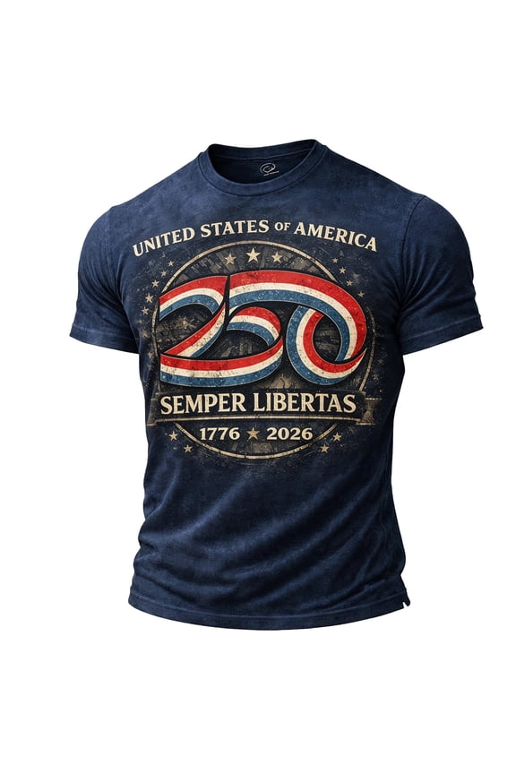 Men'S T-Shirts Stripes 250 Graphic United States Semper Libertas 1776-2026 Print Short Sleeve Crewneck For 4th Of July Downtown Block Party Freedom Tee,Navy,Xxl