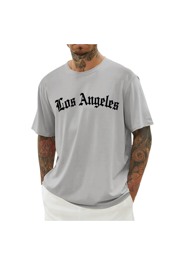 Men'S Tee Letter Printing Pattern Relaxed Fit Short Sleeve Crew Neck Soft Fabric Knit For Baseball Sports Trendy Tee,Light Gray,Xs