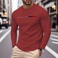 thumbnail image 1 of Rggeeun Men'S Tee Shirts Solid Color Letter Print Long Sleeve Crew Neck Knit Slim Fit Lightweight for Summer Outdoor Wear Basic Tees,Red,S, 1 of 8