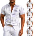thumbnail image 1 of Rggeeun Men'S Tee Shirts Tie-Dye Striped Pattern Short Sleeve Collar with front Buttons Cardigan Loose Fit Soft Breathable for Summer Streetwear Classic Tees,Multicolour4,L, 1 of 4