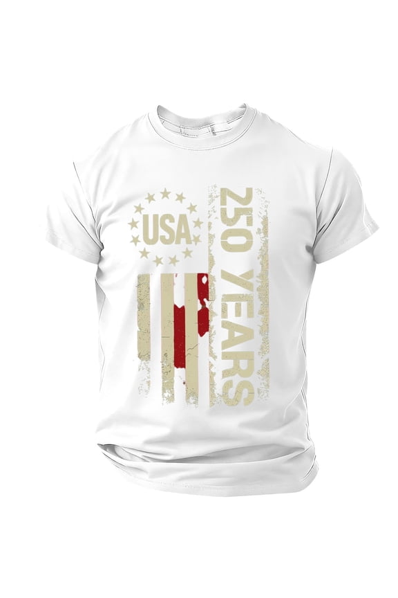 Men'S Tee Stars And Stripes U.S.A. 250 Years Graphic Freedom Short Sleeve Crew Neck For 4th Of July Camping Trip Nautical Tops,White,S