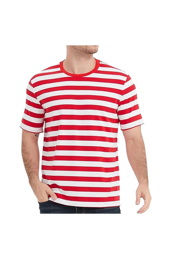 Men'S Tee Stylish Stripes Pattern Casual Loose Fit Short Sleeve Round Neck Knit For Daily Office Leisure Tee,Red,Xxl