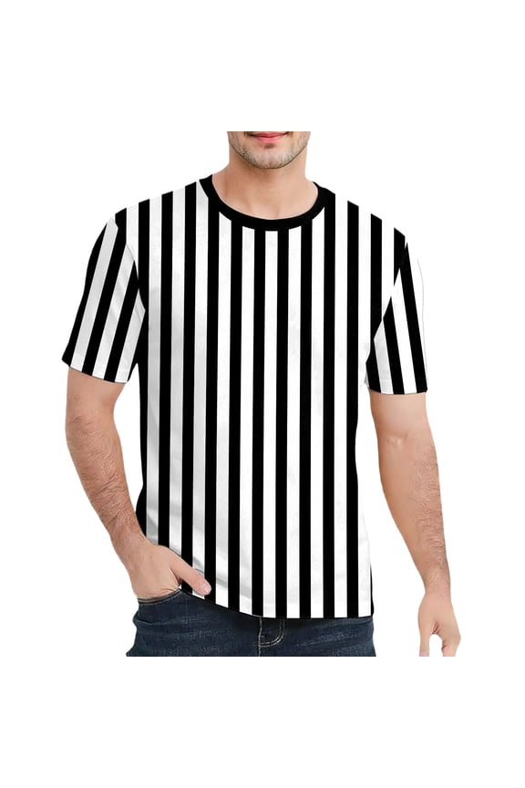 Men'S Tee Stylish Vertical Stripes Print Cotton Knit Crew Neck Short Sleeve Slim Fit For Summer Daily Wear Comfort Tops,Black,S