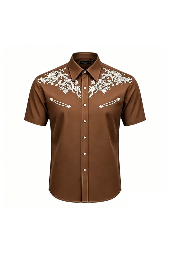 Big Boys Western Shirt Floral Arrow Embroidery Short Sleeve Outdoor Casual Top