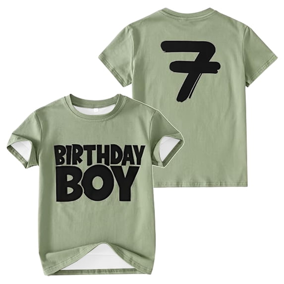 Hihipz Big Boys 7Th Birthday Tee Letter Back Print Short Sleeve Crewneck Casual Daily Wear Graphic Tshirt