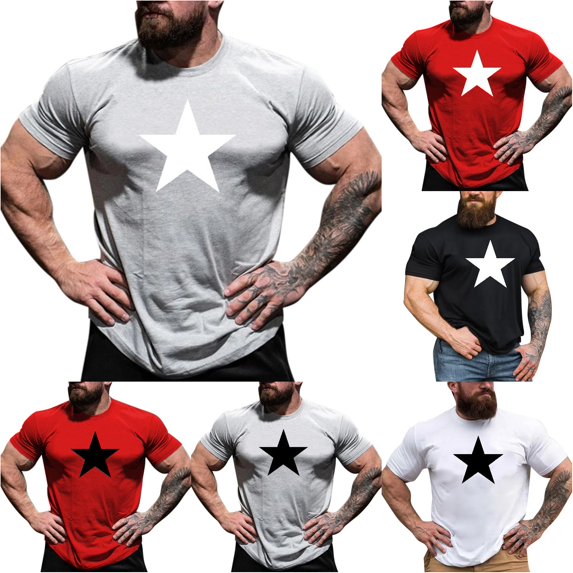 Rggeeun Men'S Tshirts Solid Color Slim Fit Stars Print Short Sleeve Crew Neck Lightweight for Summer Outdoor Activities Versatile Shirts,Light Gray,M