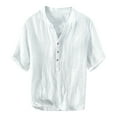 thumbnail image 1 of Rggeeun Men T-Shirts Solid Color Half Sleeve V Neck Distressed Front Buttons Waist Pleating Side Slit Design Loose Fit For Summer Evening Party Delicate Tee,White,Xxxl, 1 of 7