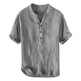 thumbnail image 1 of Rggeeun Men T-Shirts Solid Color Half Sleeve V Neck Distressed Front Buttons Waist Pleating Side Slit Design Loose Fit For Summer Party Casual Tee,Grey,L, 1 of 7