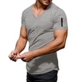 thumbnail image 1 of Rggeeun Men Tee Shirts Short Sleeve Sheath Solid Color V-Neck Shirts Casual Stylish Beach Vacation Summer Hippie Tops,Grey,M, 1 of 6