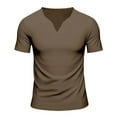 thumbnail image 1 of Rggeeun Men Tee Shirts Solid Color V-Neck Short Sleeve Top Tee Loose And Soft For Daily And Outdoors Activities Wearing,Brown,XL, 1 of 8